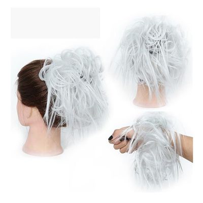 Bun, Short Curly Chignon Hairpieces for Women Elastic Band & Synthetic Scrunchie Included for Women(Light gray)