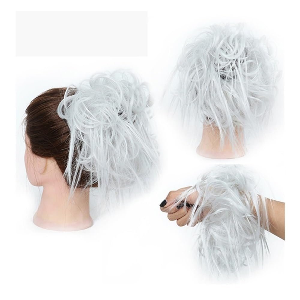 Bun, Short Curly Chignon Hairpieces for Women Elastic Band & Synthetic Scrunchie Included for Women(Light gray)