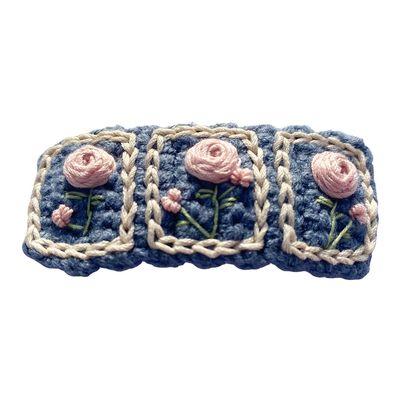 Coolideas Pure handmade knitted embroidered red rose hairclip, hair accessory, creative Chinese-style classical side crocheted yarn hair barrette for girls (pink rose)