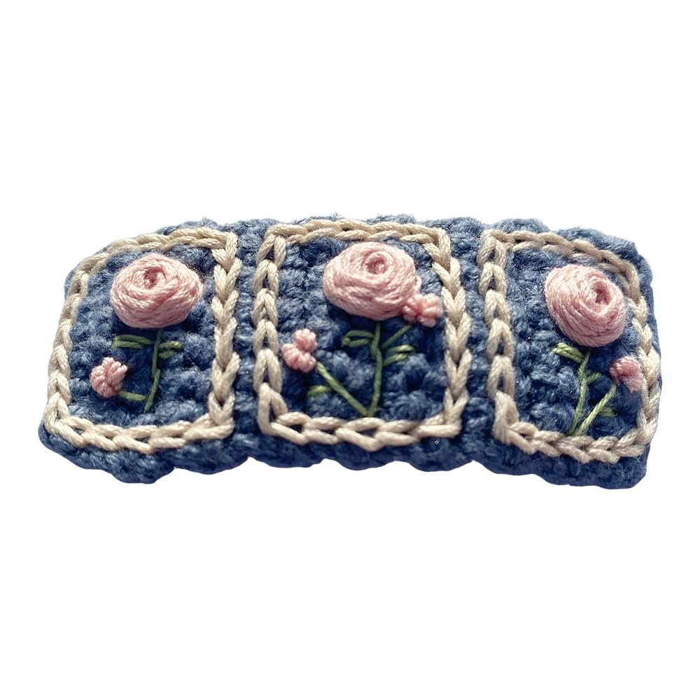 Coolideas Pure handmade knitted embroidered red rose hairclip, hair accessory, creative Chinese-style classical side crocheted yarn hair barrette for girls (pink rose)