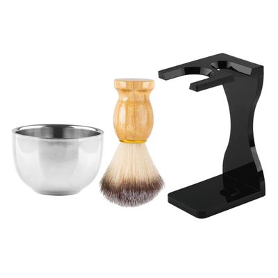 CALLARON Men's Shaving Set Beard Brush Bowl Shaving Tools for Mustache Goatee Whiskers Grooming Kit Stand