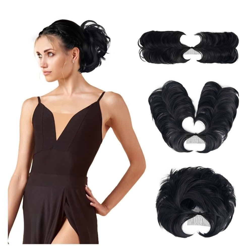 Bun, Messy Bun Hairpiece Comb Clip Versatile Updo for Women, Short & Straight Hair for Women(Dark black)