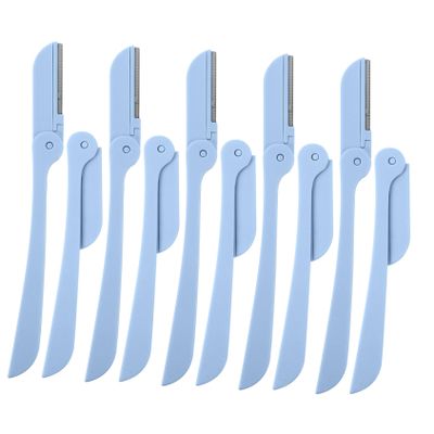 PartyKindom 10pcs Professional Fodable Eyebrow Razor Portable Facial Hair Trimmer for Women Stainless Steel Pain Hair Removal