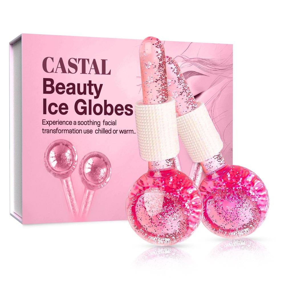 Ice Globes for Face 2Pcs Freezer Safe Ice Globes for Facials, Skin Tightening & Anti-Aging Reusable Facial Ice Globes for Reduction of Puffiness & Wrinkles of Face, Neck & EyesPink