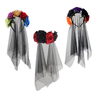 VICASKY 3pcs Halloween Flower Veil Headband Stage Performance Headdress Decorative Accessory for Halloween Parties Cosplay and Theme Events