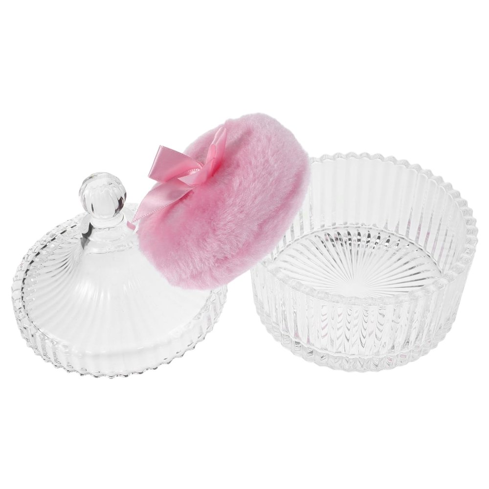 Beatifufu Extra Large Makeup Puff Glass Container Soft Velour Powder Applicator for Women for Foundation Blending Washable and Design
