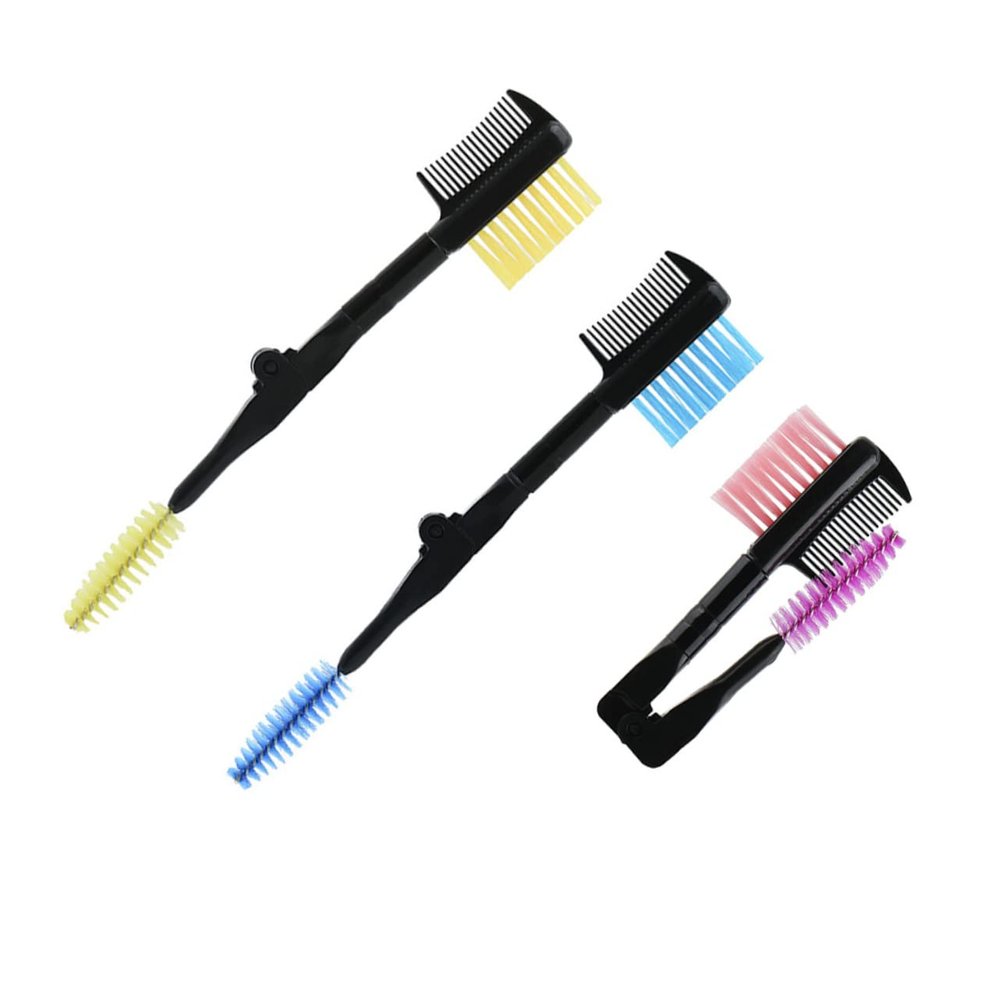 Ipetboom 3pcs Foldable Eyebrow Comb and Eyelash Curler Double Headed Portable Eyebrow Brush Yellow Red for Easy Grooming The Go