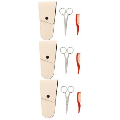 Ipetboom 3sets Beard Scissors and Nose Hair Scissors with Comb and Storage Pouch Stainless Steel Grooming Kit for Men Precision Trimming for Beard and Facial Hair Care