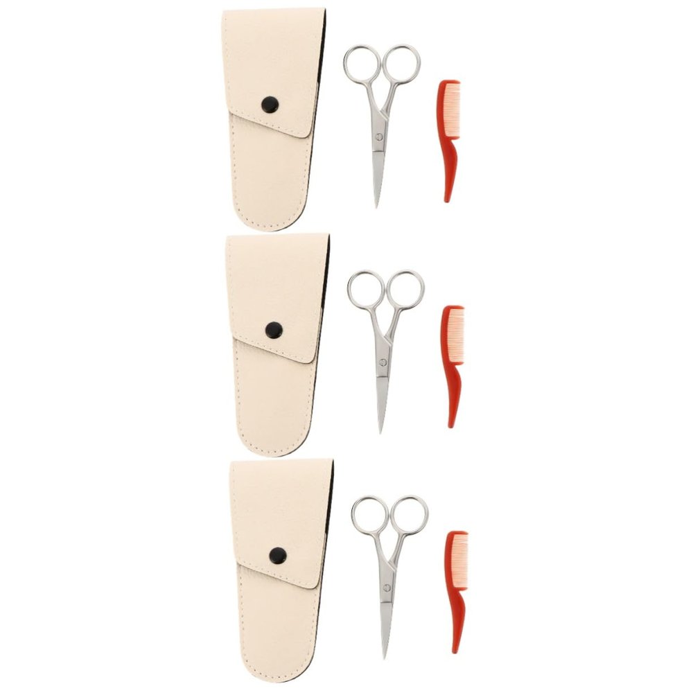 Ipetboom 3sets Beard Scissors and Nose Hair Scissors with Comb and Storage Pouch Stainless Steel Grooming Kit for Men Precision Trimming for Beard and Facial Hair Care