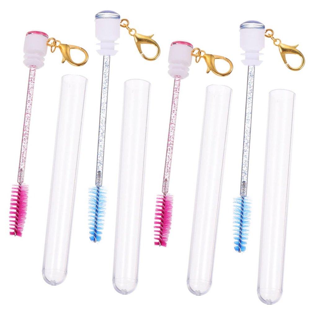 Happyyami 4pcs Portable Eyelash Brush Keychain Lightweight Lash Makeup Tube for Easy Storage Separation of Eyelashes for Mascara Application and Brow Grooming
