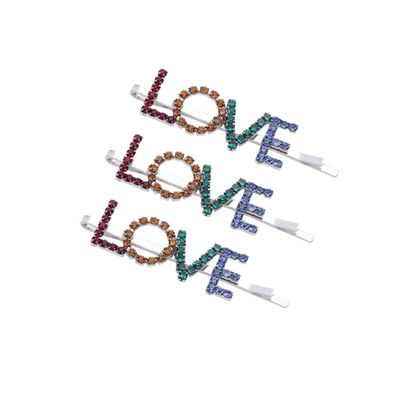 PACKOVE 3pcs Colorful Rhinestone English Letter Barrette Hair Clips for Women Girls Elegant Hair Accessories for Stylish Dress-up Design for Use