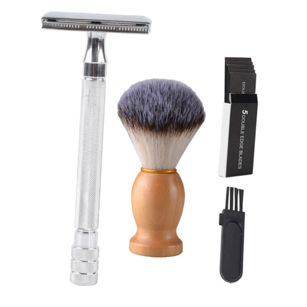 HONMEET 1set Manual Beard Shaver Double-edged Safety Razor Brush for Men Grooming Travel