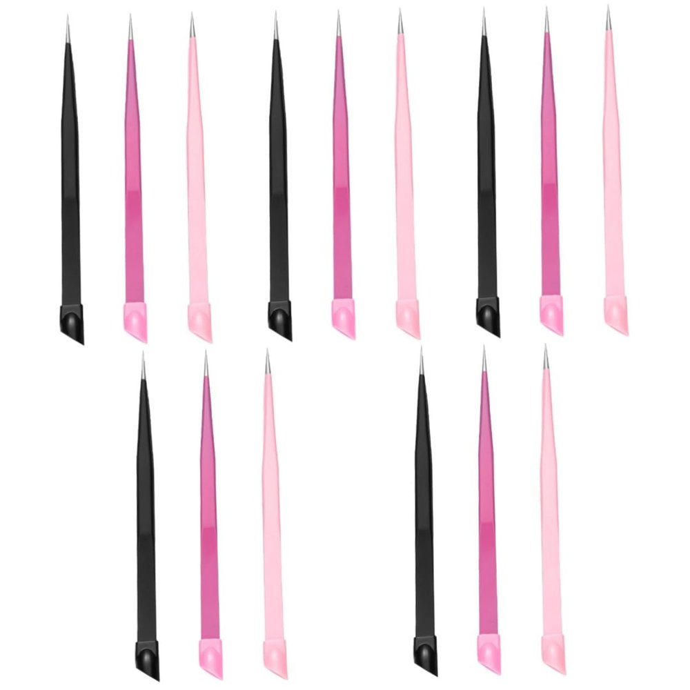 Healeved 15pcs Multi-use Nail Art Tweezers Dual-ended Precision Tweezers for Nail Stickers Eyelash Extensions and Crafts