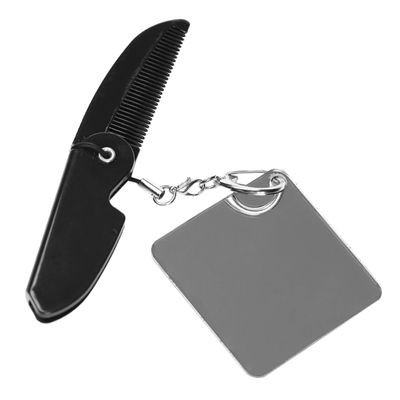 FOYTOKI Folding Pocket Comb with Keychain and Mirror Lightweight Travel Beard Comb for Men Fine Tooth Design for Easy Grooming and Styling Portable and Durable Travel Accessory