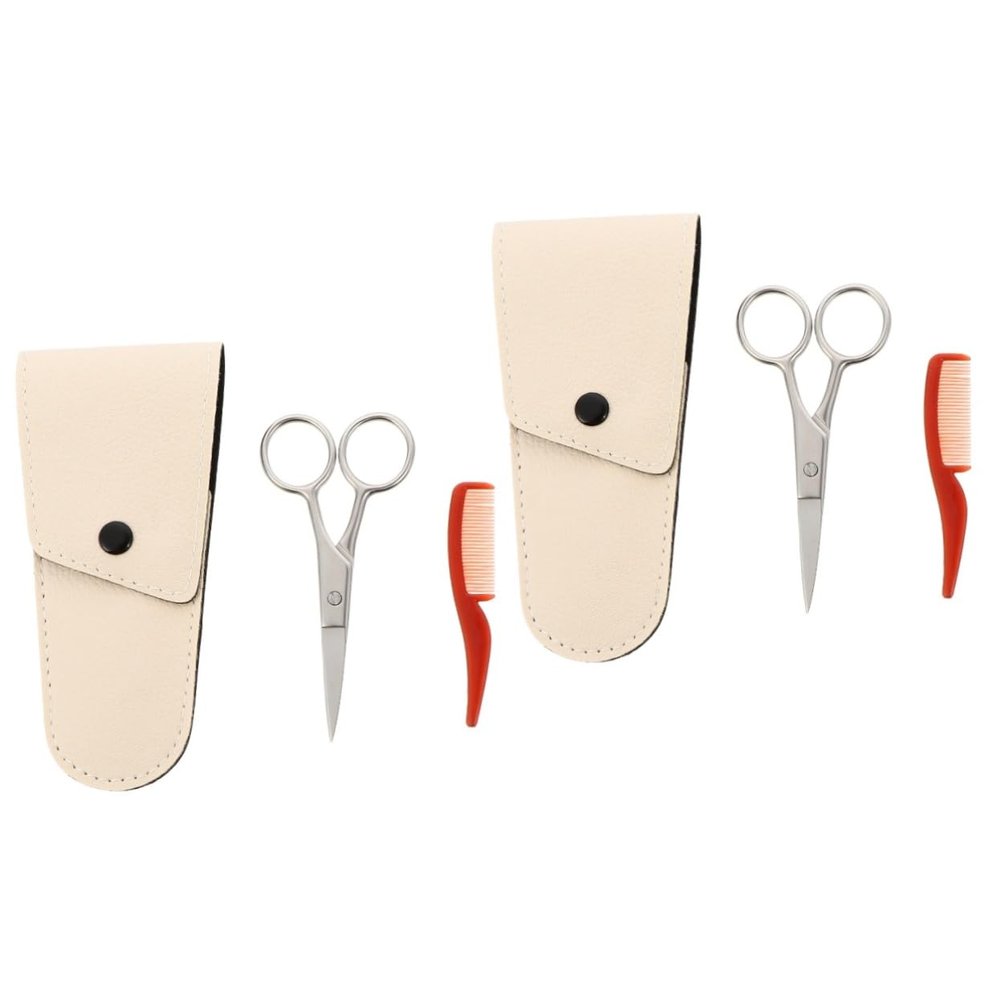 KAILIKETIY 2sets Beard Grooming Kit with Stainless Steel Scissors and Combs Portable Storage Bag for Precision Beard Trimming and Eyebrow Grooming