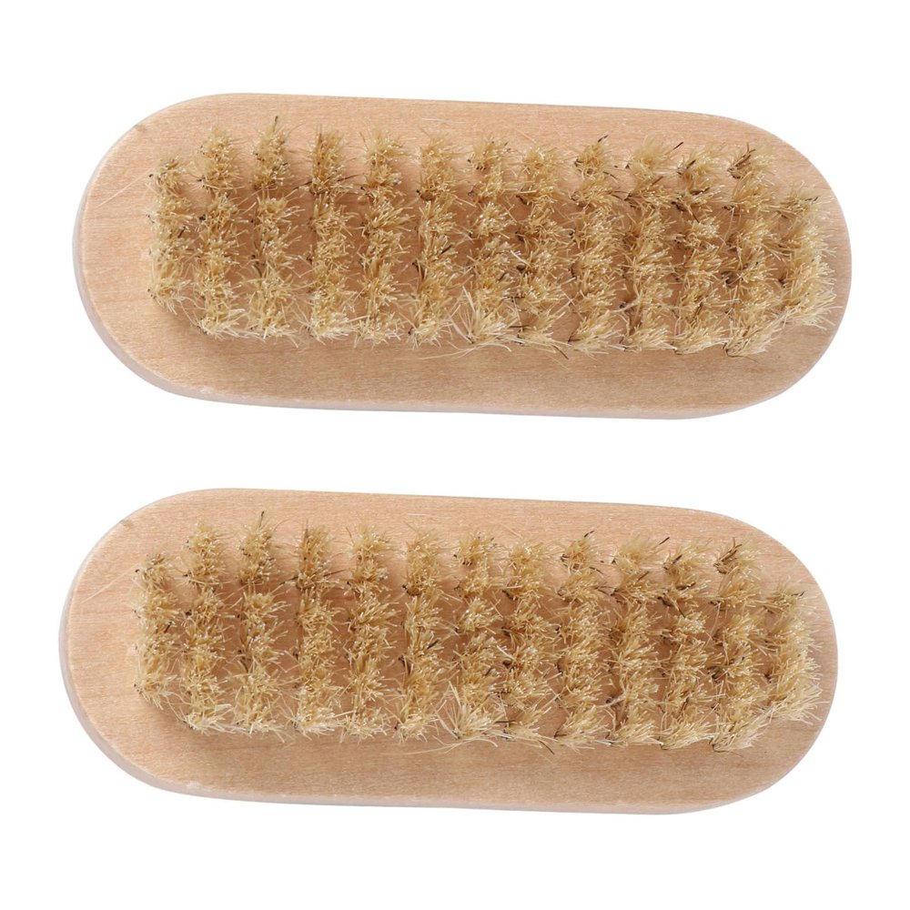 SAFIGLE 2Pcs Two-Sided Natural Boar Bristle Nail Brushes with Wooden Handles for Manicure and Pedicure Cleaning Gentle Scrub Tool for Hands Fingernails Toenails and Pets Nail Cleaning Brush