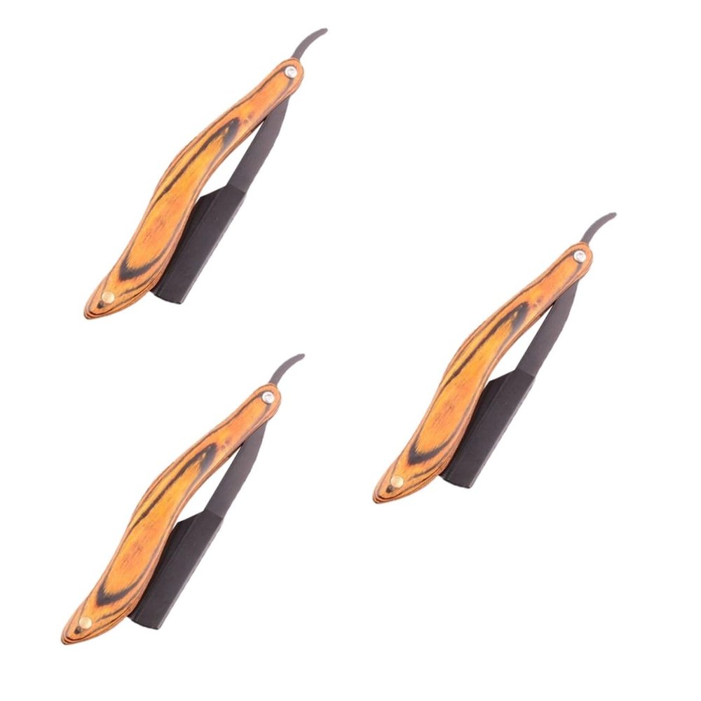 VICASKY 3pcs Men's Razor Portable Folding Shaving Beard Razor Wooden Handle Travel