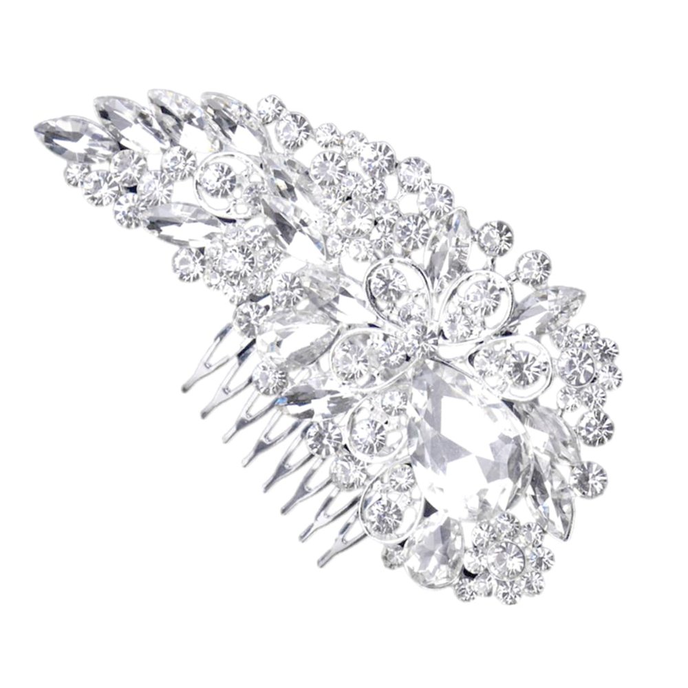 Beaupretty Luxury Bridal Hair Comb Rhinestone Beads Alloy Headpiece for Weddings Elegant Silver Hair Accessories for Brides and Special Occasions