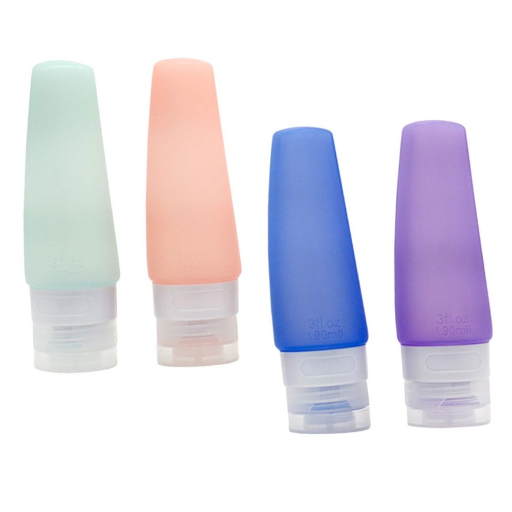 VICASKY 4pcs Travel Bottles Leakproof Silicone Cosmetic Containers for Lotion Toiletries Each Soft Light for Travel Business Trips