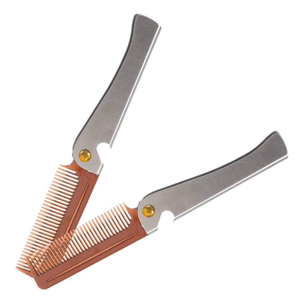 Gogogmee 2pcs Men's Folding Hair Comb Portable Stainless Steel Beard Styler Compact Travel Comb Bottle Opener