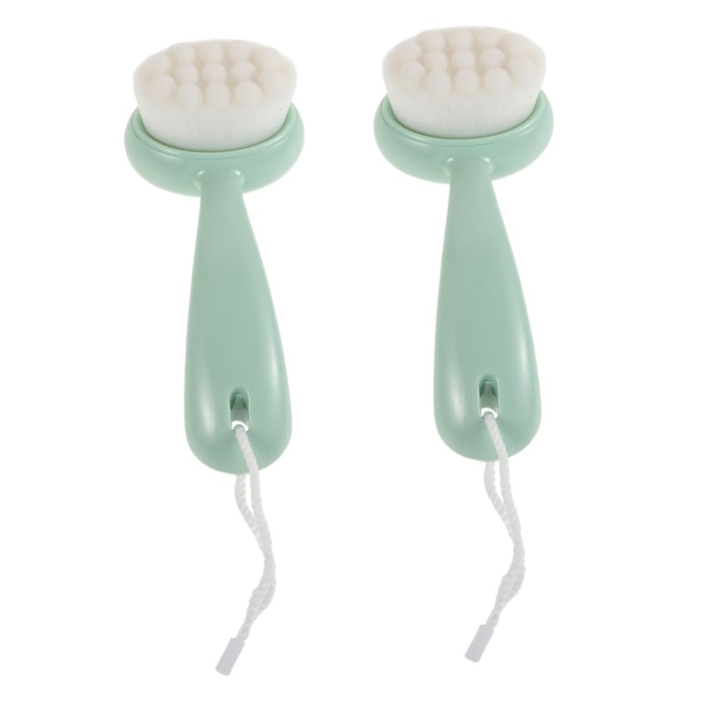 CALLARON 2pcs Manual Facial Cleansing Brush Face Scrubber Exfoliator Soft Bristles Long Handle Gentle Skin Deep Clean Blackhead Removal