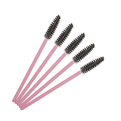 200 Pcs Disposable Eyelash Mascara Brushes for Eye Lashes Extension Eyebrow and Makeup (Pink rod black head)