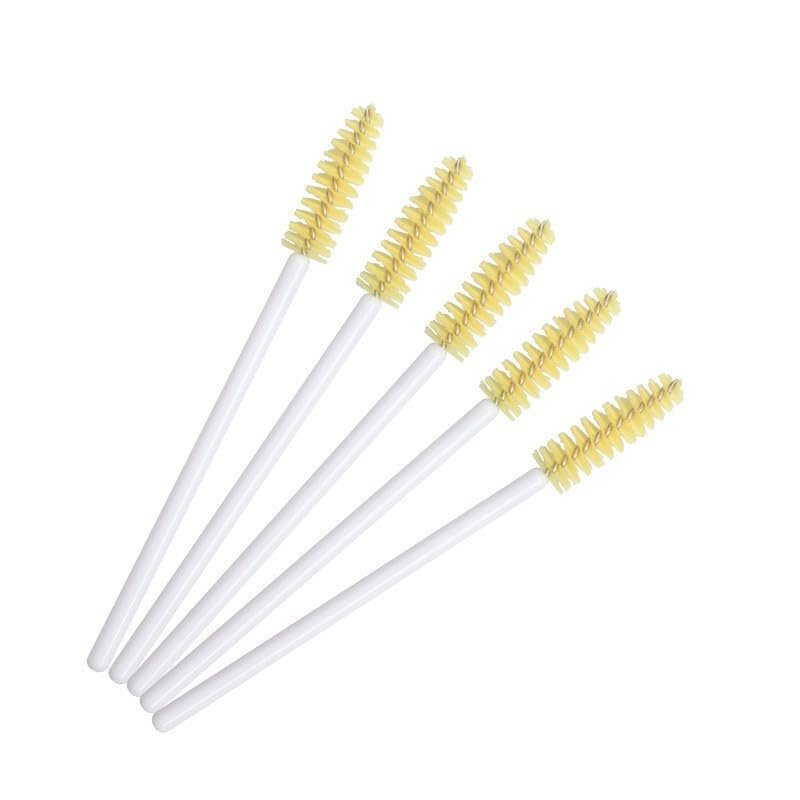 200 Pcs Disposable Eyelash Mascara Brushes for Eye Lashes Extension Eyebrow and Makeup (White rod yellow head)