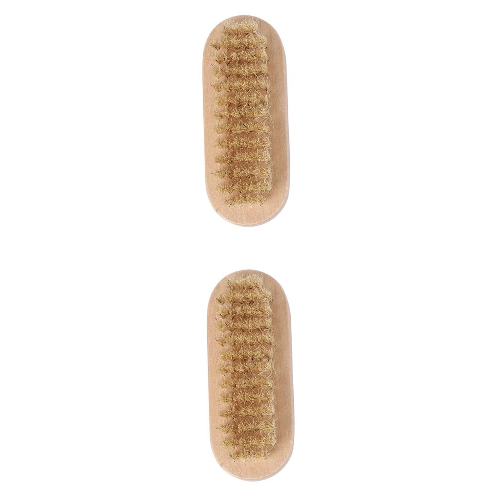 Happyyami 2pcs Wooden Nail Brushes Natural Boar Bristles for Manicure and Pedicure Double-sided Cleaning Brush for Fingernails and Toes for Home Use and Pet Grooming