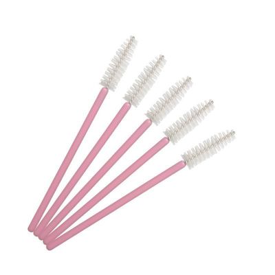 100 Pcs Disposable Eyelash Mascara Brushes for Eye Lashes Extension Eyebrow and Makeup (Pink rod white head)