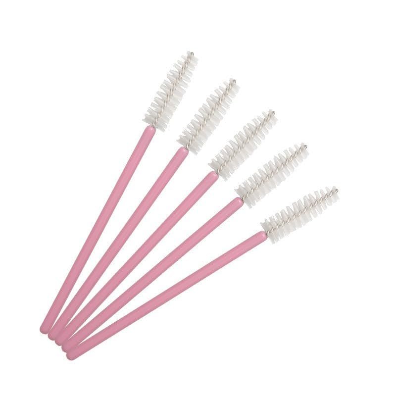 100 Pcs Disposable Eyelash Mascara Brushes for Eye Lashes Extension Eyebrow and Makeup (Pink rod white head)