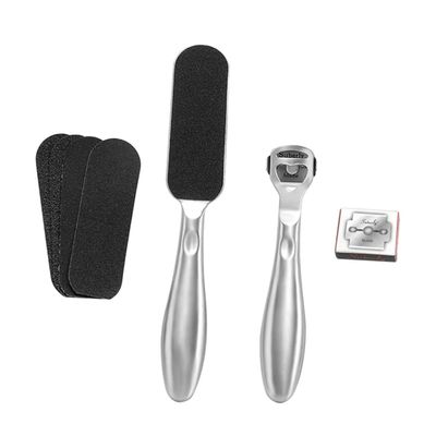 DEARMAMY 1set Stainless Steel Calluses Remover Pedicure Tool Set Foot Care Kit Blades Coarse and Fine Sandpapers Nail Clipper Foot File for Home and Travel Use