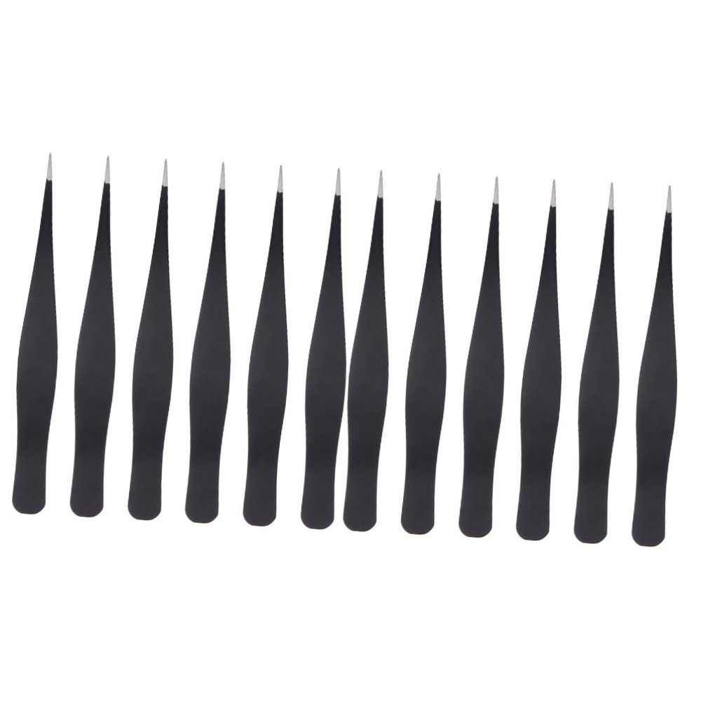 Beaupretty 12pcs Stainless Steel Eyelash Tweezers for Makeup Eyelash Extensions and Eyebrow Grooming Lightweight Design for Easy Use and Travel