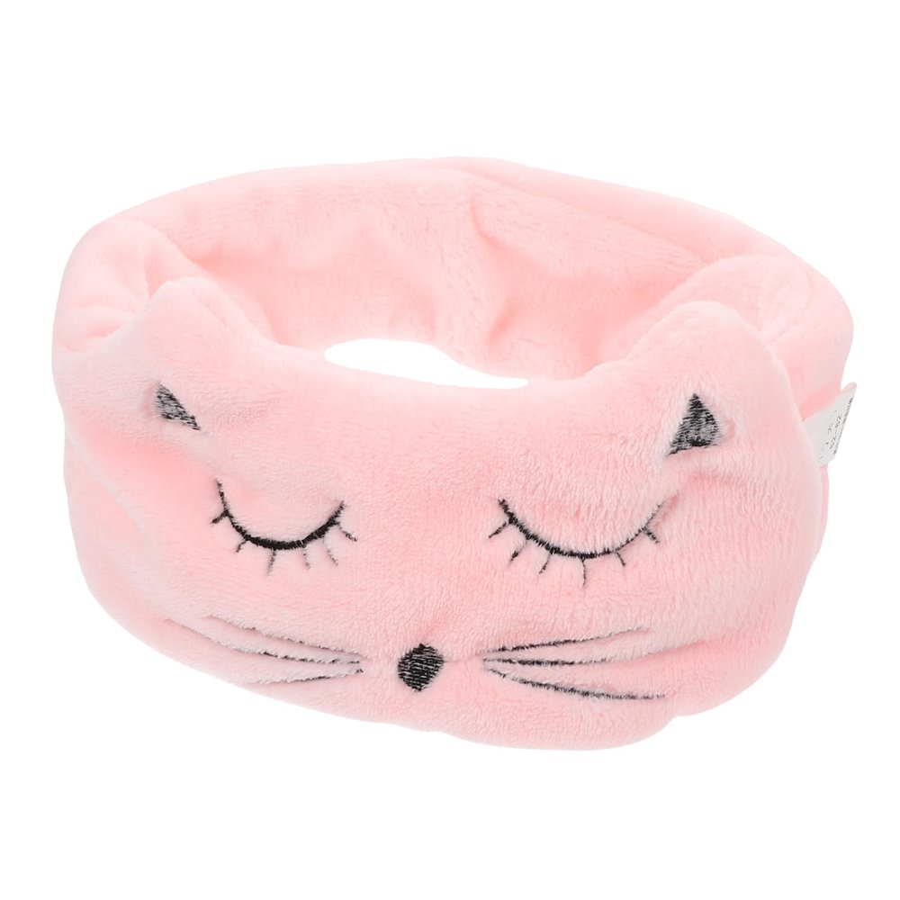 VICASKY Pink Flannel Fabric Embroidered Headband for Face Washing