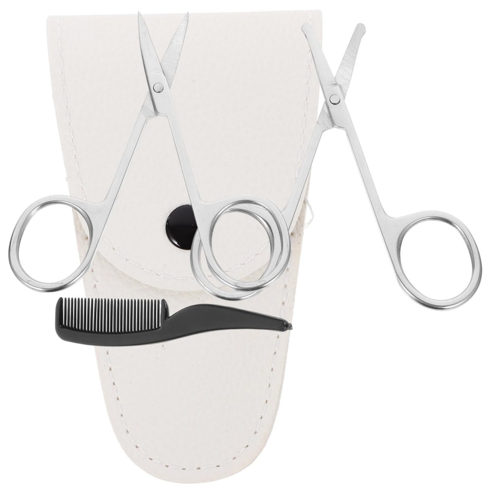 VICASKY 4pcs Beard Scissors Set Stainless Steel Nose Hair Trimmer Round Pointed Scissors Precision Cutting for Men Grooming Barber Shop Diy Kit