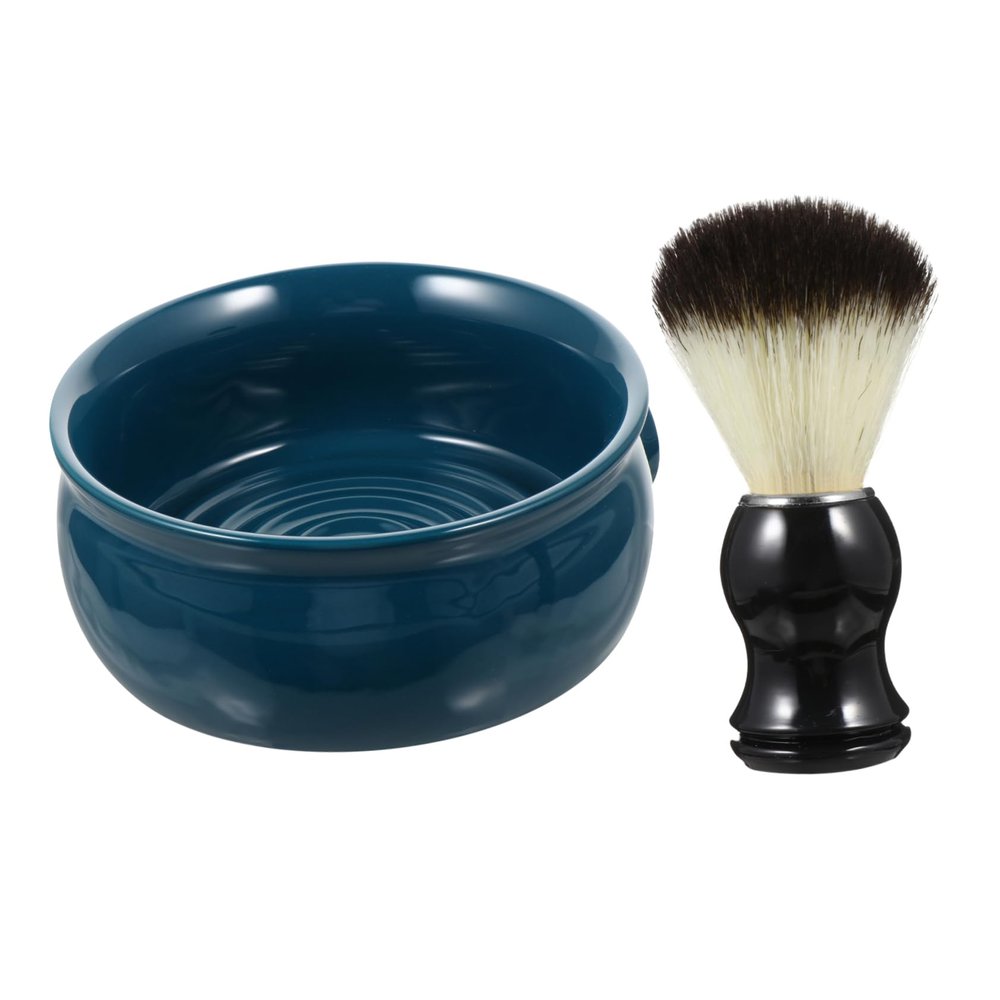 PartyKindom 2pcs Men's Shaving Ceramic Soap Bowl and Soft Shaving Brush for for Wet and Travel Grooming Kit Close Comfortable Shave