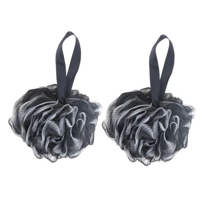 Healvian Large Bamboo Charcoal Bath Ball Set of 2 Mesh Shower Scrub Balls with Hanging Rope for Hotel Use Gentle Exfoliating Bath Accessory