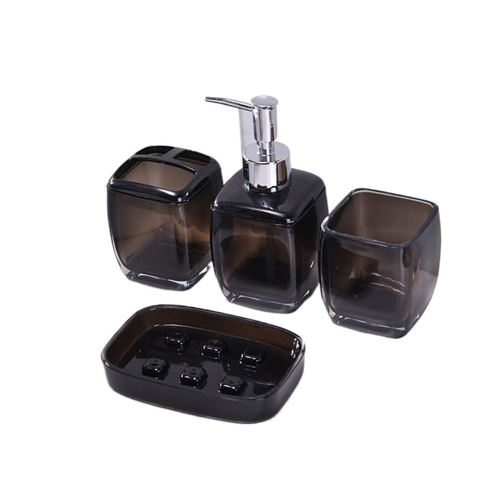 DUYHBAWRS Bathroom Black Simple Bathroom Four-Piece Toothbrush Holder Lotion Bottle Soap Box Bathroom Wash Set(E)