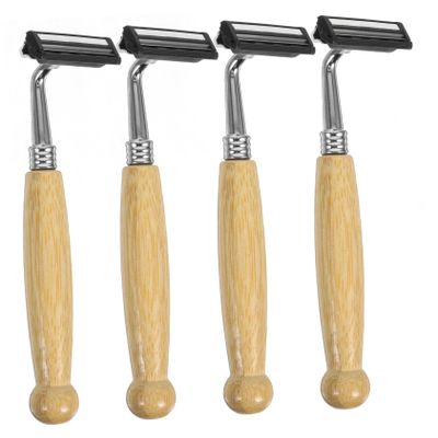 Gatuida 4pcs Eco-friendly Bamboo Handle Stainless Steel Beard Clipper Razor Durable Hair Shaver for Smooth Comfortable Shave Great for Men and Sensitive Skin