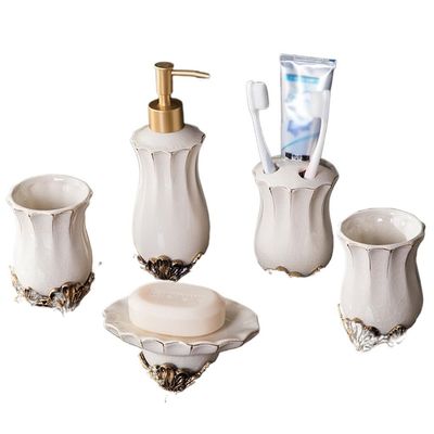 DUYHBAWRS European Bathroom Five-Piece Suit Bathroom Supplies White Kit Toiletries Wash Set Home Ceramics Decorative Accessories(D)