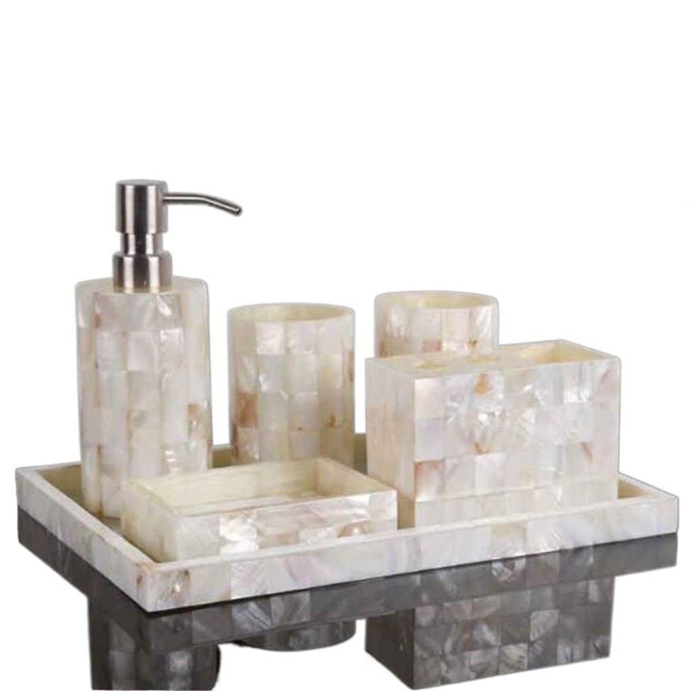 DUYHBAWRS Five-Piece Set Shell Resin Bathroom Accessories Wash Tools Soap Dispenser Gargle Cup Toothbrush Holder Soap Dish
