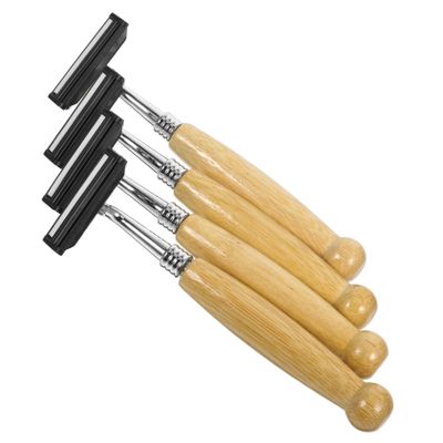 PACKOVE 4pcs Stainless Steel Razor Handle for Men Classic Style Beard Clipper Blade for Hair Razor