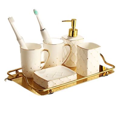 DUYHBAWRS Gold Pen Painting Bathroom Five-Piece Set Ceramic Home Five-Piece Set Toiletries Storage Box Home Decoration