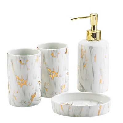 DUYHBAWRS Bathroom Accessories Marble Ceramic Set 4 Pieces Washing Set Mouthwash Cup Soap Dispenser Ceramic Sanitary Amenities