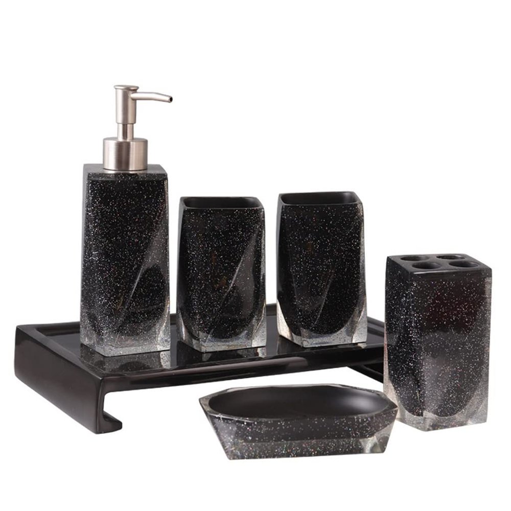 DUYHBAWRS Bathroom Five Piece Set Resin Wash Set Bathroom Toiletries Lotion Bottle Mouthwash Cup Toothbrush Holder Soap Dish Storage Tray