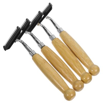 CALLARON 4pcs Old Style Shaving Razor Bamboo Handle for Hair Clipper for Dad Husband