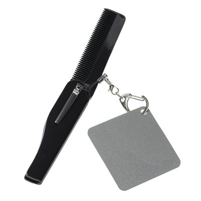 FRCOLOR Men's Folding Comb Keychain Travel Portable Small Beard Styling Tool Fine Tooth Acrylic Mirror