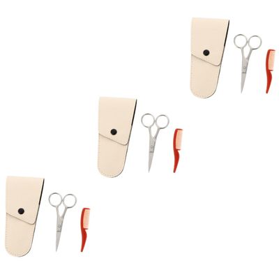 PartyKindom 3sets Stainless Steel Beard Scissors Nose Hair Trimmer Convenient Grooming Kit for Facial Hair Includes Pu Bag for Easy Storage