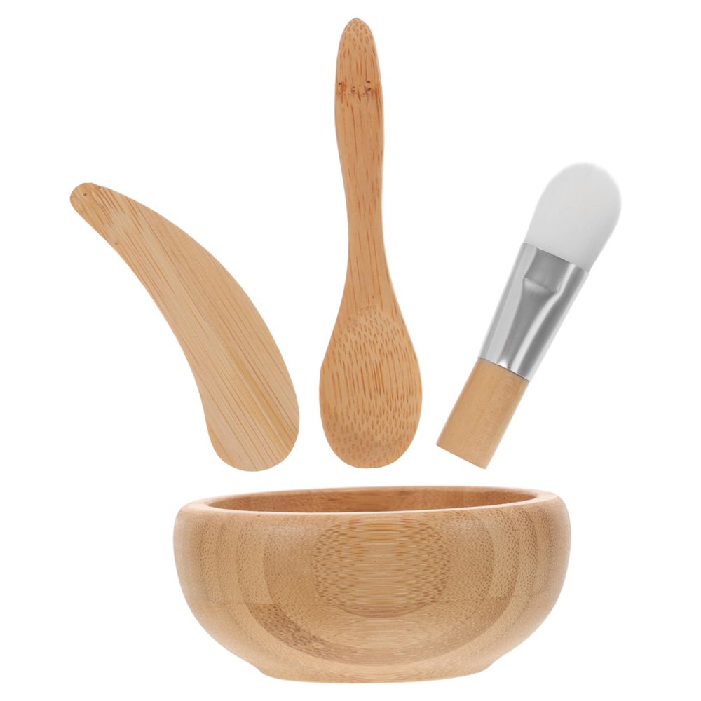 Happyyami Diy Facial Mask Bowl Set with Mixing Spatula and Brush Wooden Skincare Tool Kit for Preparation Friends and Family