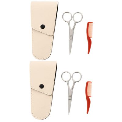 PartyKindom 2sets Stainless Steel Beard Scissors Kit Comb and Storage Bag for Precise Nose Hair and Beard Grooming for Men Facial Hair Care