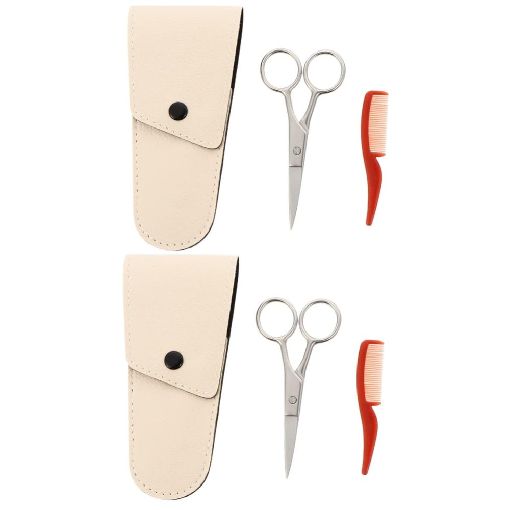 PartyKindom 2sets Stainless Steel Beard Scissors Kit Comb and Storage Bag for Precise Nose Hair and Beard Grooming for Men Facial Hair Care